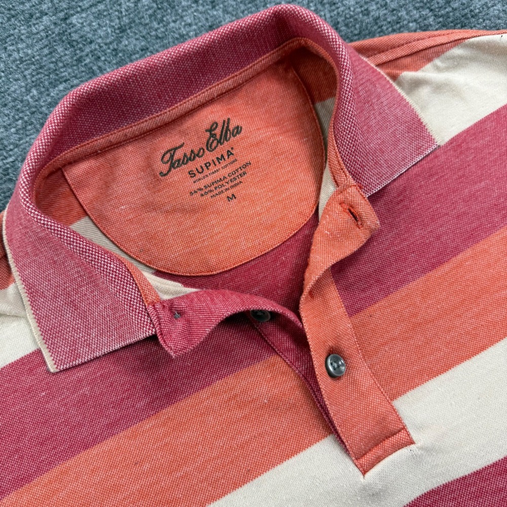 Tasso Elba Polo Shirt M Multi Color Striped Supima Cotton Blend Mens